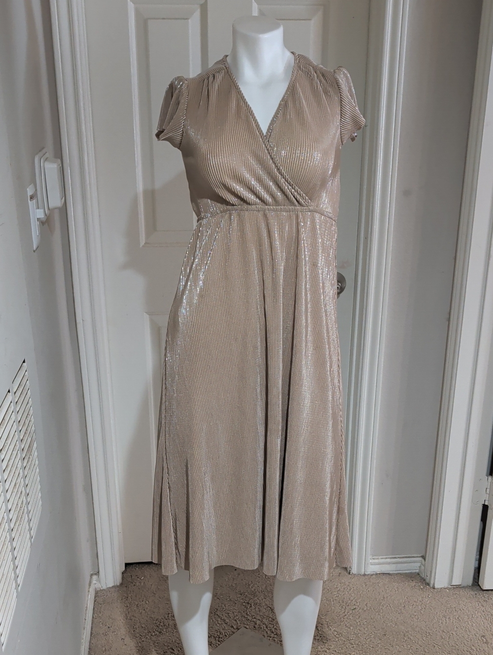 Baltic Born Metallic Champagne Wrap Midi Dress Women's 10/12 US